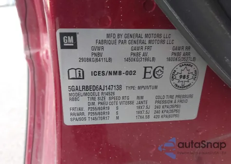 2010 Buick Enclave 1Xl from USA, damaged, VIN 5GALRBED6AJ147138